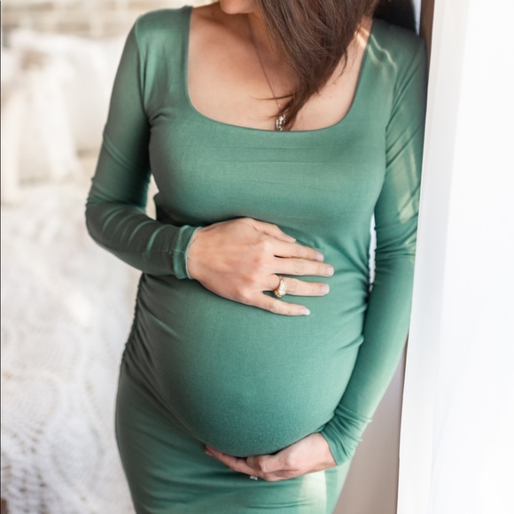 Ruched Mama Midi with Long Sleeves - Sea Green, 0 - Picture 3 of 9